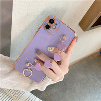 Compatible with Apple , Pure Color Electroplating Love Soft Shell For Apple Mobile Phone Case With Wrist Strap
