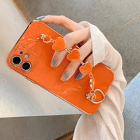 Compatible with Apple , Pure Color Electroplating Love Soft Shell For Apple Mobile Phone Case With Wrist Strap