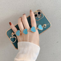 Compatible with Apple , Pure Color Electroplating Love Soft Shell For Apple Mobile Phone Case With Wrist Strap