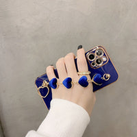 Compatible with Apple , Pure Color Electroplating Love Soft Shell For Apple Mobile Phone Case With Wrist Strap
