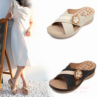 Plus Sizes Wedge Flower Beach Slippers For Women