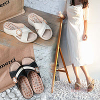 Plus Sizes Wedge Flower Beach Slippers For Women