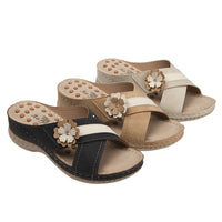 Plus Sizes Wedge Flower Beach Slippers For Women