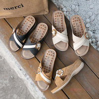 Plus Sizes Wedge Flower Beach Slippers For Women