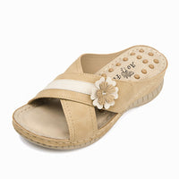 Plus Sizes Wedge Flower Beach Slippers For Women