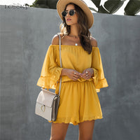 Fashion Open Back Ruffled Chiffon One-shoulder Women's Jumpsuit