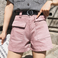 Five-Point Denim Shorts Women's High Waist Casual Style Loose Wide-Leg Daddy Pants