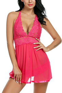 Sexy Pajamas Hanging Neck Sexy Transparent Lace Mesh Nightdress