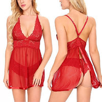Sexy Pajamas Hanging Neck Sexy Transparent Lace Mesh Nightdress