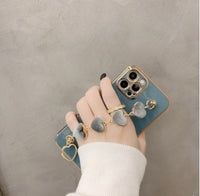 Compatible with Apple , Pure Color Electroplating Love Soft Shell For Apple Mobile Phone Case With Wrist Strap