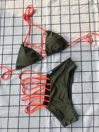 New Style Swimwear European And American Bikini Ladies Swimsuit Pure Color Drawstring Swimsuit Foreign Trade Spot Wholesale Swimsuit