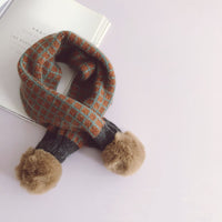 Small Square Plaid Color Matching Big Hair Ball Children's Pullover Scarf