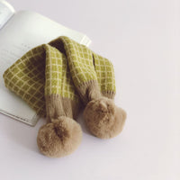 Small Square Plaid Color Matching Big Hair Ball Children's Pullover Scarf