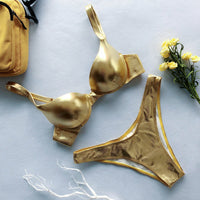 Amazon Blasts Shiny Leather Hard Bag Two-Piece Bikini European And American Gathered Swimwear Aliexpress Cross-Border Swimsuit