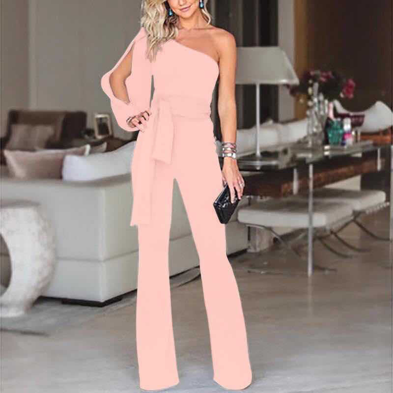 Ladies High Waist Slim One-Shoulder Jumpsuit