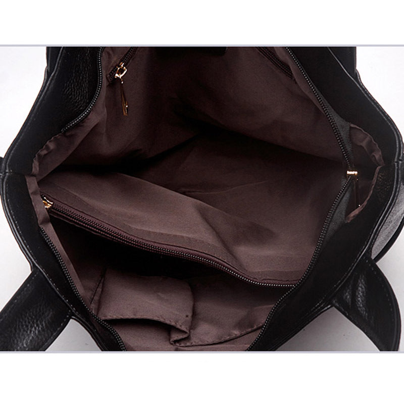 Large-Capacity Middle-Aged Leather Female Bag, Soft Leather Shoulder Bag, Female Large Bag, Western Style Messenger Bag