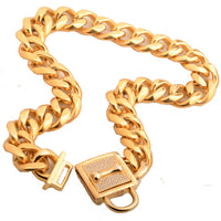 19Mm New Titanium Steel Stainless Steel P Chain Golden Steel Color Six-Sided Grinding Micro-Inlaid White Diamond Button Dog Chain Enough Collar