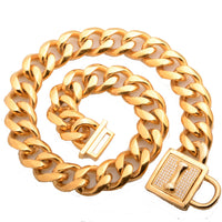 19Mm New Titanium Steel Stainless Steel P Chain Golden Steel Color Six-Sided Grinding Micro-Inlaid White Diamond Button Dog Chain Enough Collar