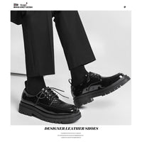 Japanese Leather Shoes Men'S Summer Retro Trend Wild Black Single Shoes Lace-Up Increased Casual Men'S Shoes British Loafers