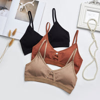 Cross Border New French Bra Rimless Sling Low Back Hollow Breathable Triangle Bra Seamless Bra Lady
