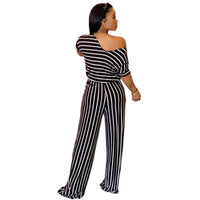 European And American Sexy Women's Loose Print Striped Jumpsuit