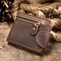 Cowhide Men'S Wallet Short Retro Stitched Coin Purse Multi-Card Wallet