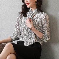 Heavy And Thick Silk Shirt Women'S Long-Sleeved Design Sense Spring Summer Fashion New Silk Printed Western-Style Blouse