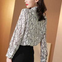 Heavy And Thick Silk Shirt Women'S Long-Sleeved Design Sense Spring Summer Fashion New Silk Printed Western-Style Blouse
