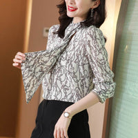 Heavy And Thick Silk Shirt Women'S Long-Sleeved Design Sense Spring Summer Fashion New Silk Printed Western-Style Blouse