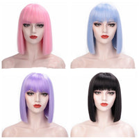 Full Lace Straight Hair Shoulder Length Short Bob Wigs For Women With Bangs - Ombre Gray  12Inches