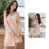 New Spring And Autumn Suspender Nightdress Robe Two-Piece Suit