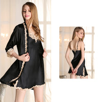New Spring And Autumn Suspender Nightdress Robe Two-Piece Suit