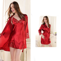 New Spring And Autumn Suspender Nightdress Robe Two-Piece Suit