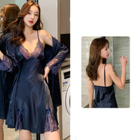 New Spring And Autumn Suspender Nightdress Robe Two-Piece Suit