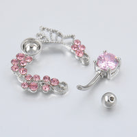 Pink butterfly zircon belly button ring
