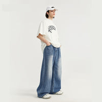 Loose Straight Men's Clothing Mid-high Waist Washed Wide Leg Jeans
