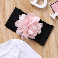 Long Sleeve Letter Print Romper Flower Bandana Hat Four-piece Set