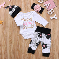 Long Sleeve Letter Print Romper Flower Bandana Hat Four-piece Set