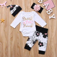 Long Sleeve Letter Print Romper Flower Bandana Hat Four-piece Set