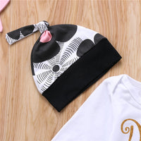 Long Sleeve Letter Print Romper Flower Bandana Hat Four-piece Set