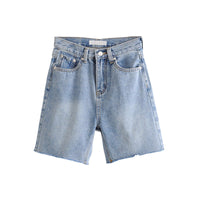 Raw Edge Riding Pants Five-Point Pants Retro Slim High-Waisted Denim Shorts
