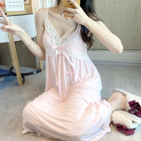 Western Style Lace Trim Sleeveless Suspender Pajamas Loose Mid-Length Comfortable Casual Nightdress