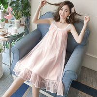 Western Style Lace Trim Sleeveless Suspender Pajamas Loose Mid-Length Comfortable Casual Nightdress