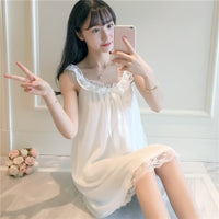 Western Style Lace Trim Sleeveless Suspender Pajamas Loose Mid-Length Comfortable Casual Nightdress