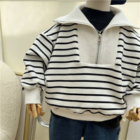 Loose Polo Collar Panel Long Sleeve Pullover