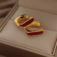 Double-sided Oil Dripping White Ear Clip Simple Exquisite Geometric Square Earrings