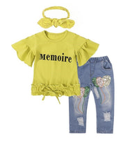 Girls Clothing Cotton Yellow Letter T-Shirt Jeans Suit