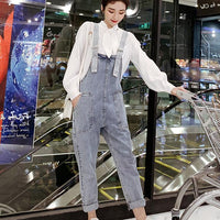 Spring New High-Waist Cropped Trousers Korean Style Loose Bf Wind Age-Reducing Daddy One-Piece Jeans