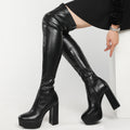 Over The Knee Boots High Heel Round Toe Black Suede Boots