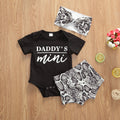 Letter Printed Romper Snakeskin Printed Shorts Headdress Three-Piece Set New Children'S Set